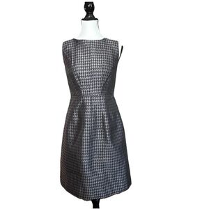 Banana Republic Sheath Dress 2P Gray Silk Cotton Houndstooth Sleeveless Pockets